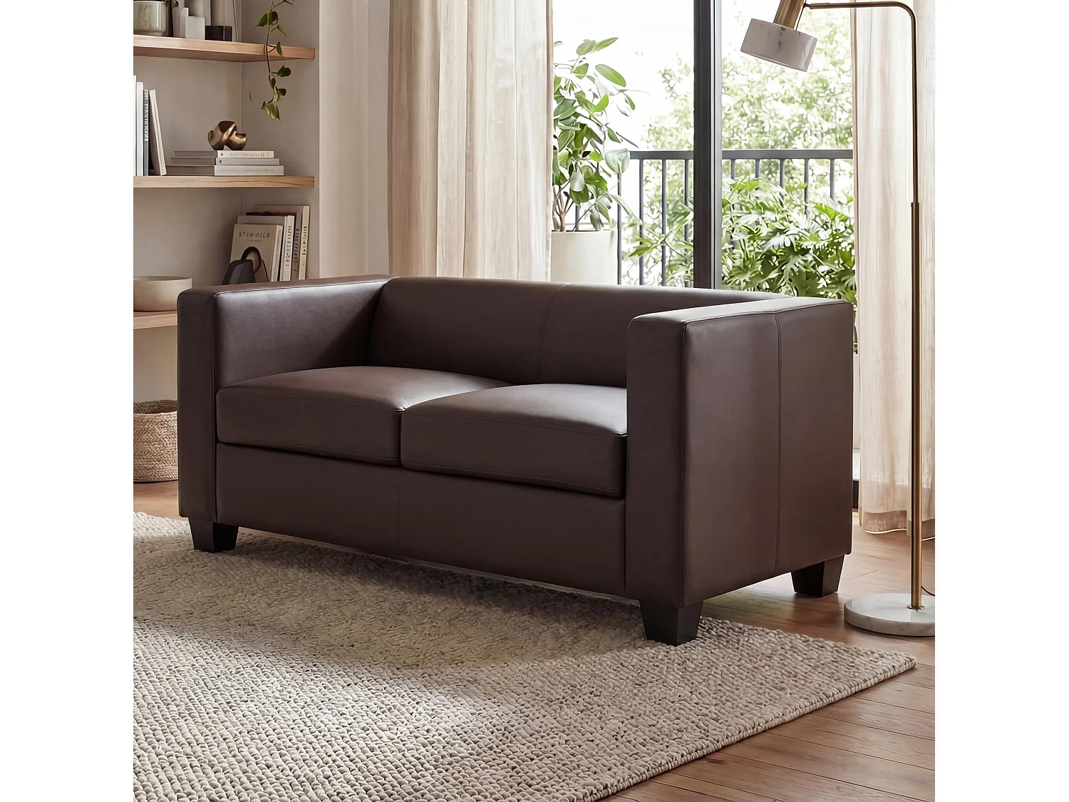 Sofa dwuosobowa Lille,  sztuczna skóra, kolor kawowy