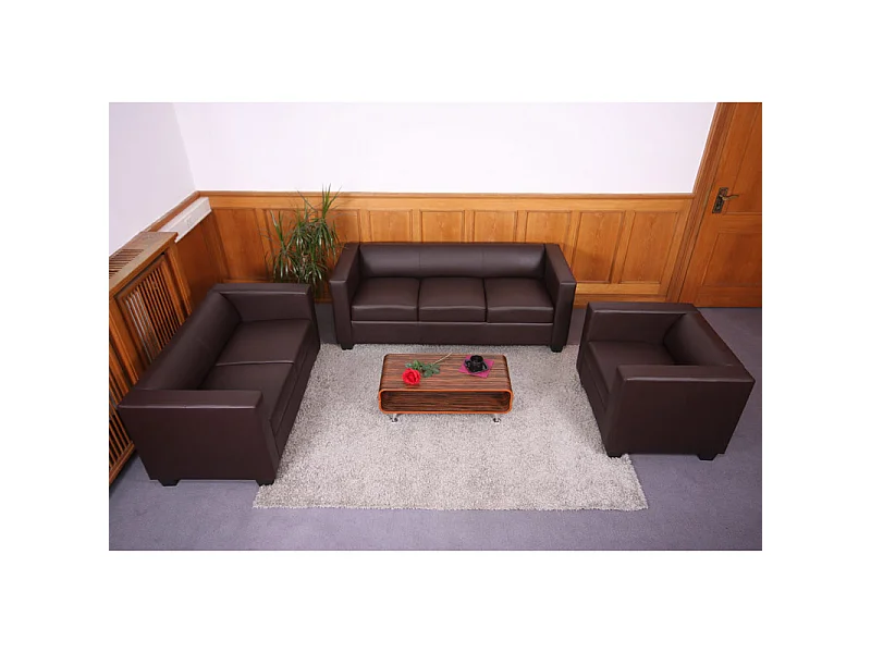 Sofa dwuosobowa Lille,  sztuczna skóra, kolor kawowy