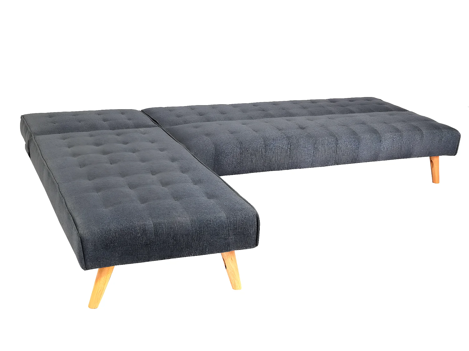 Divano letto angolare con penisola sofà reclinabile MCW-K38 legno tessuto grigio scuro