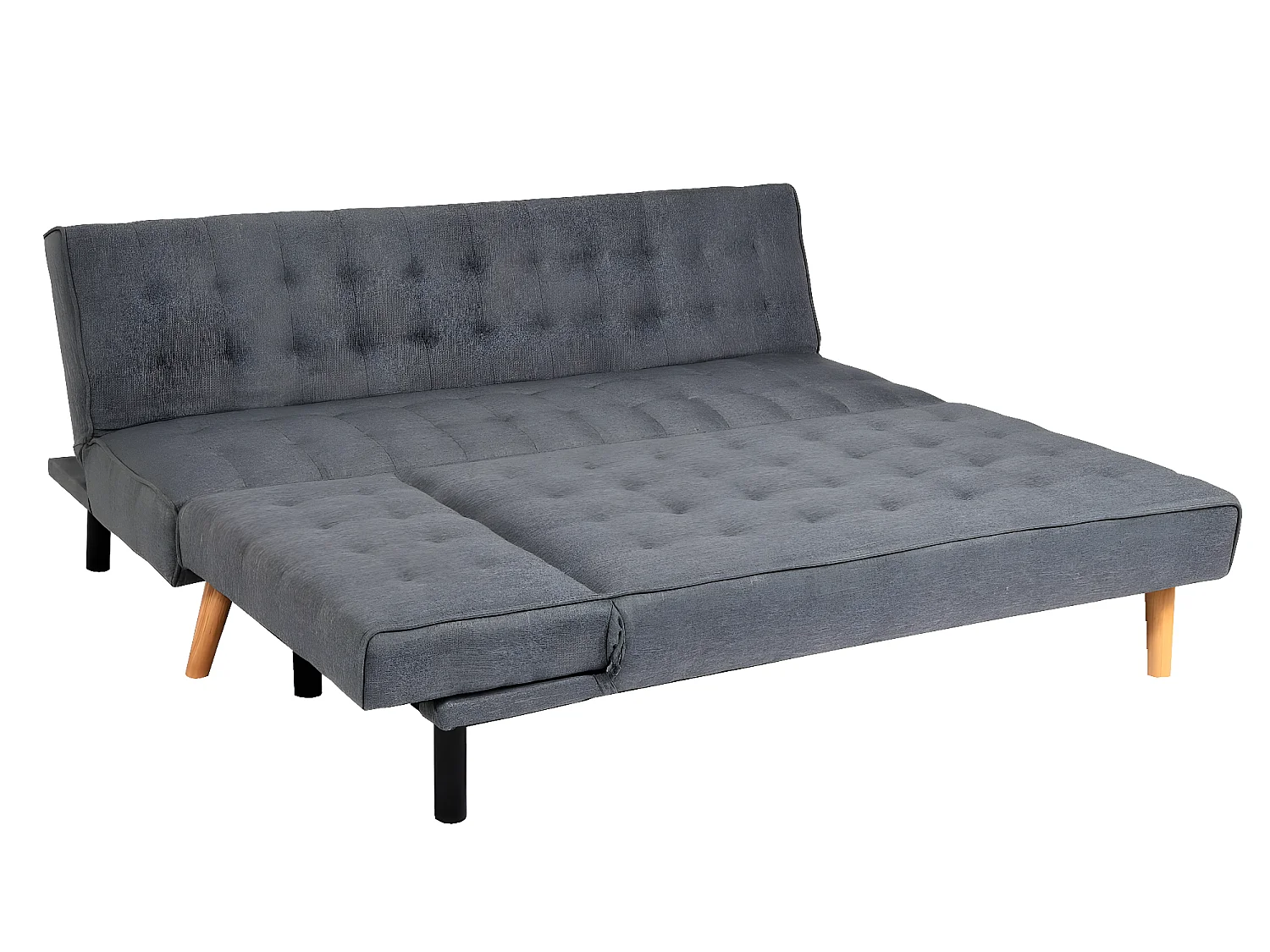 Divano letto angolare con penisola sofà reclinabile MCW-K38 legno tessuto grigio scuro