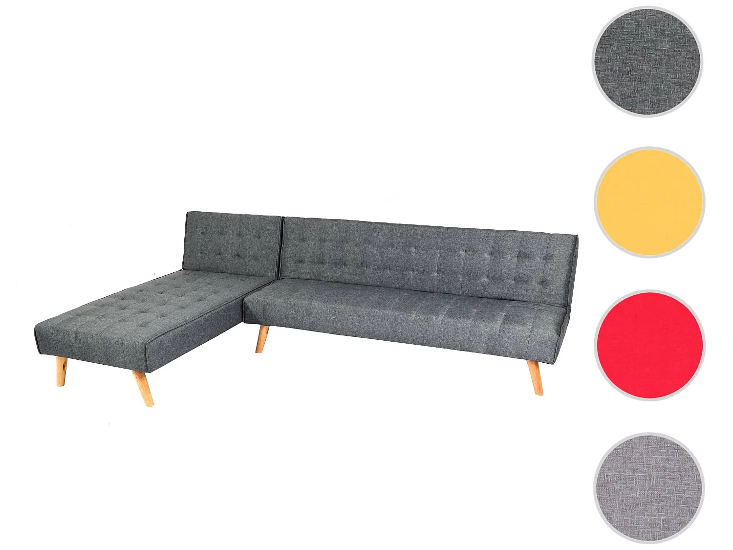 Divano letto angolare con penisola sofà reclinabile MCW-K38 legno tessuto grigio scuro