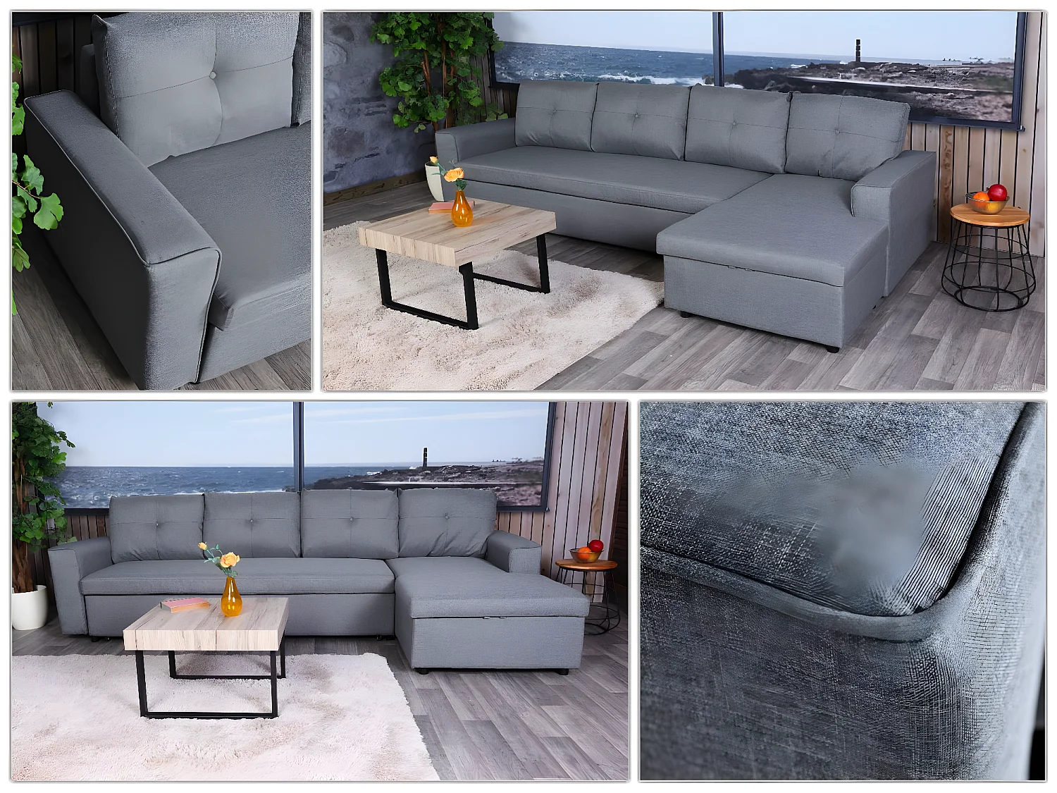 Hoekbank met bedbak MCW-L16,  grijs