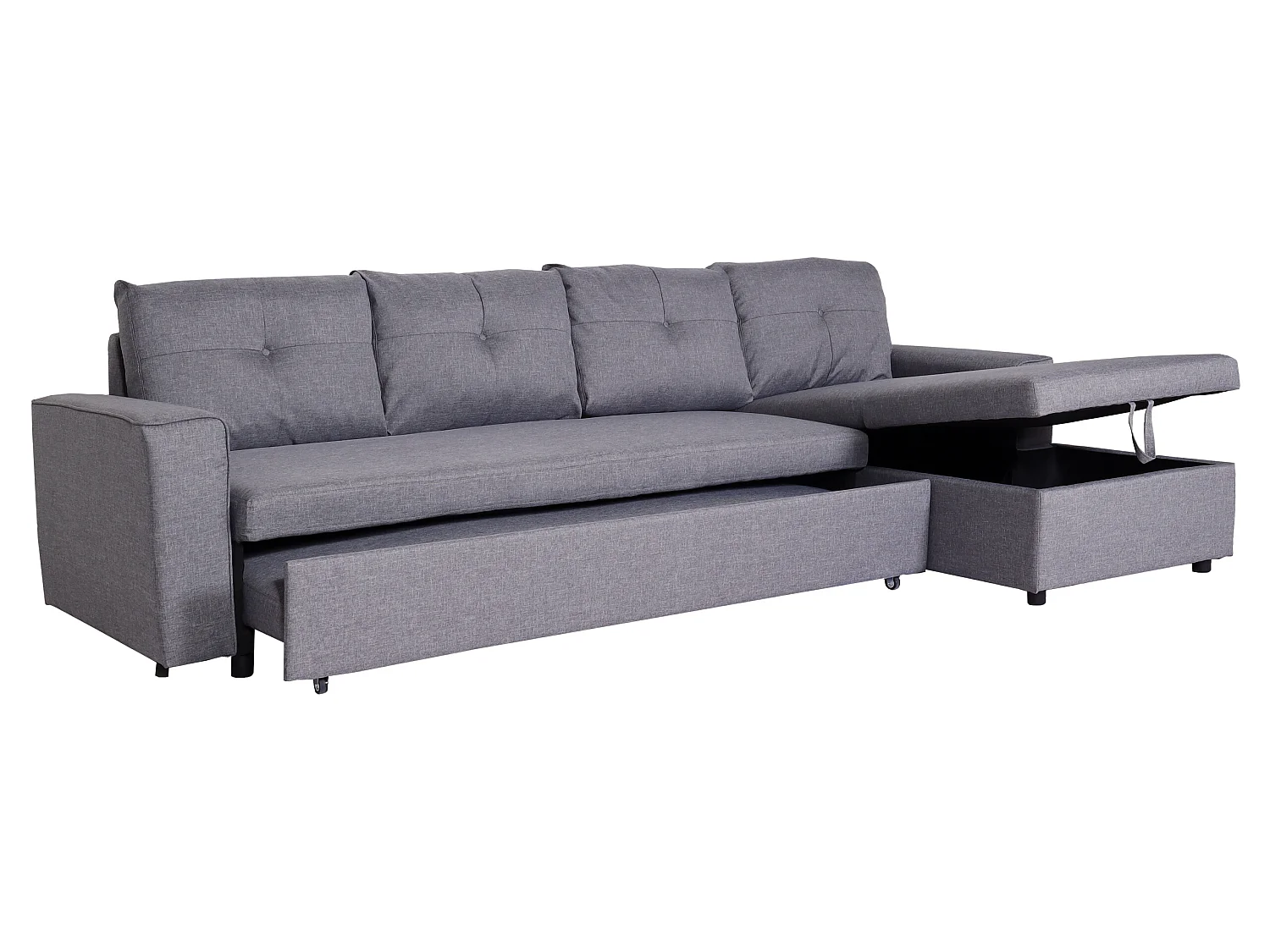 Sofá de canto com base de cama MCW-L16,  cinzento