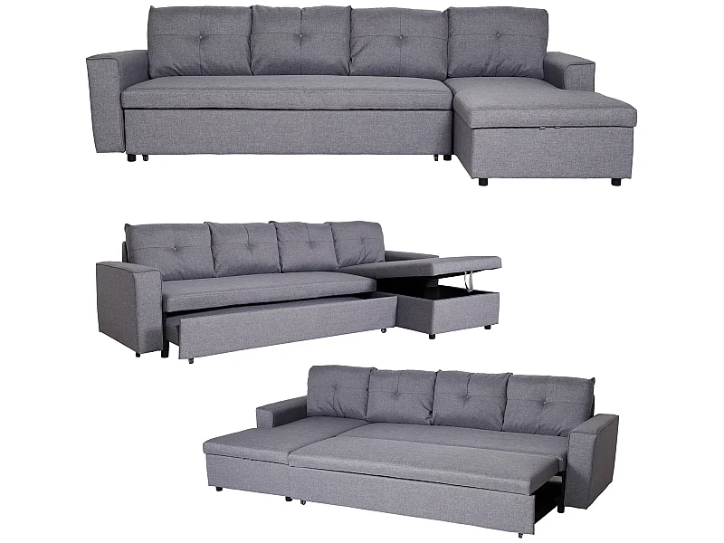 Ecksofa mit Bettkasten MCW-L16, Grau
