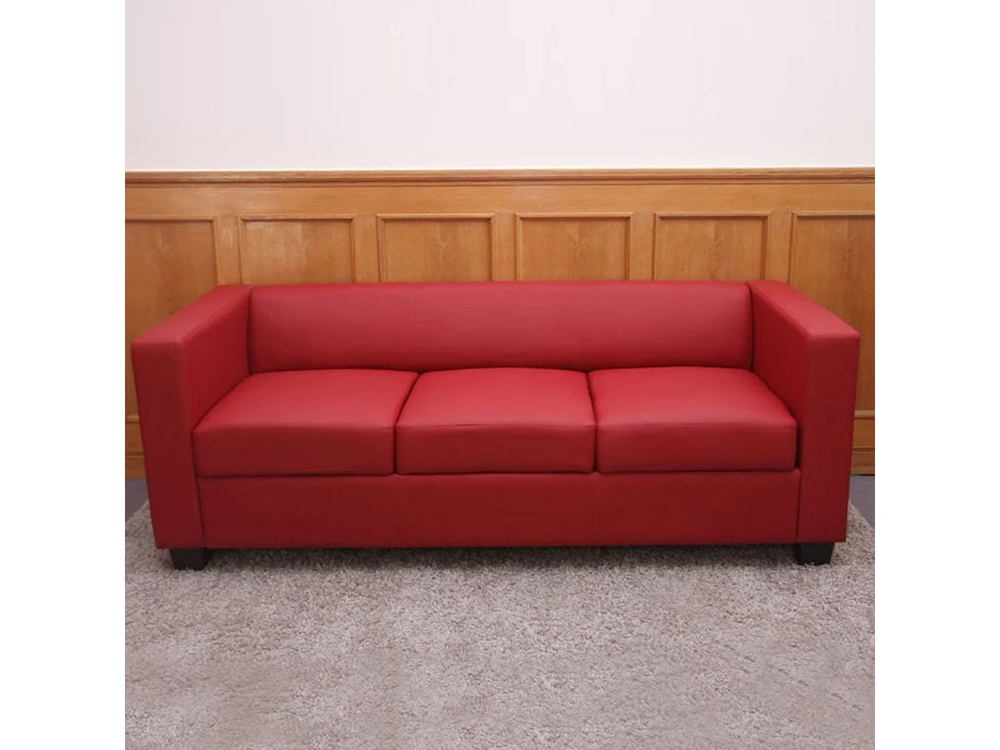 Sofa 3-osobowa Lille,  imitacja skóry, czerwony