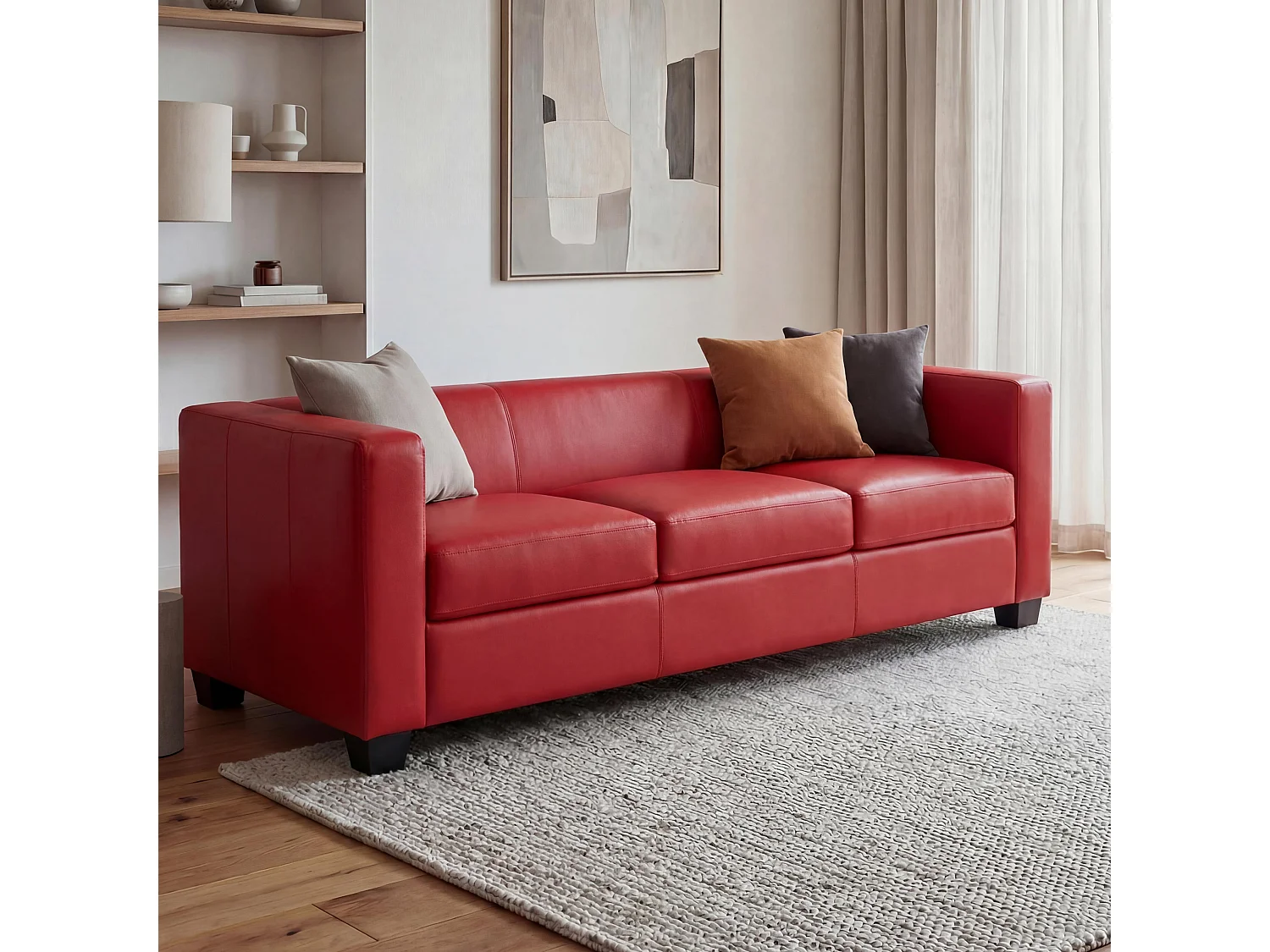 Sofa 3-osobowa Lille,  sztuczna skóra, czerwona