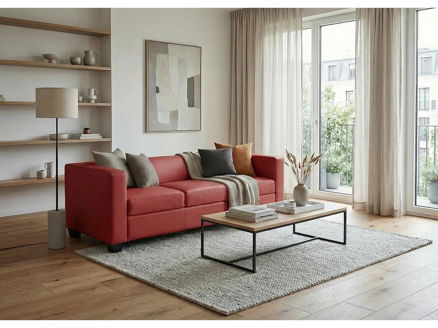 Sofa 3-osobowa Lille,  sztuczna skóra, czerwona