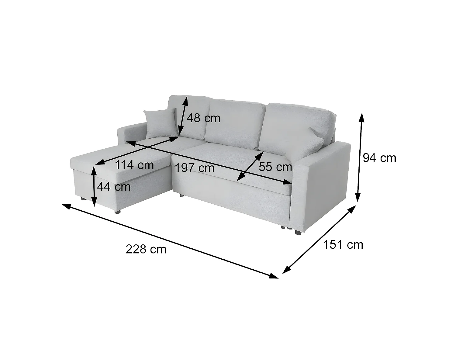Ecksofa mit Bettkasten MCW-L17, Grau