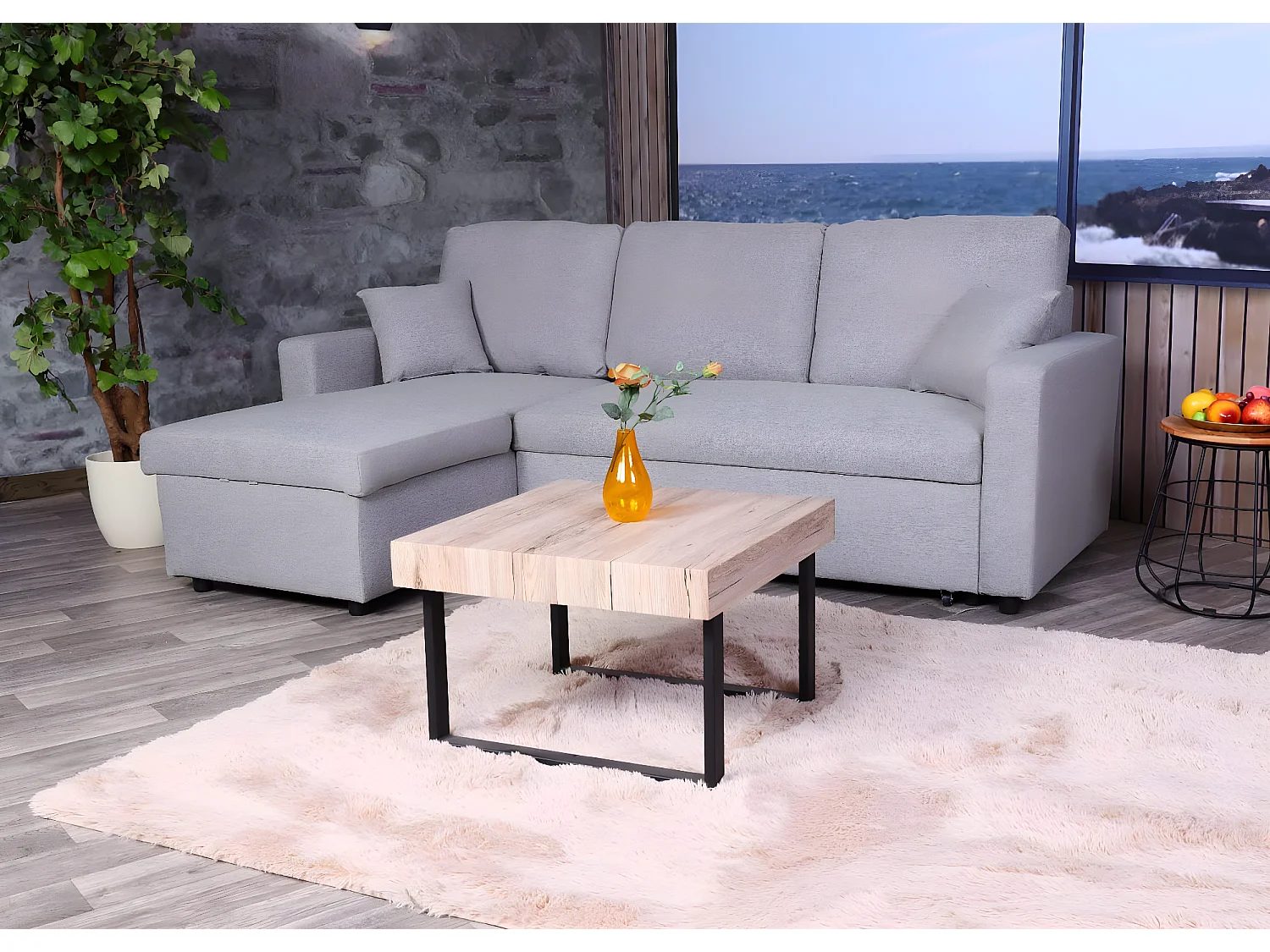 Ecksofa mit Bettkasten MCW-L17, Grau
