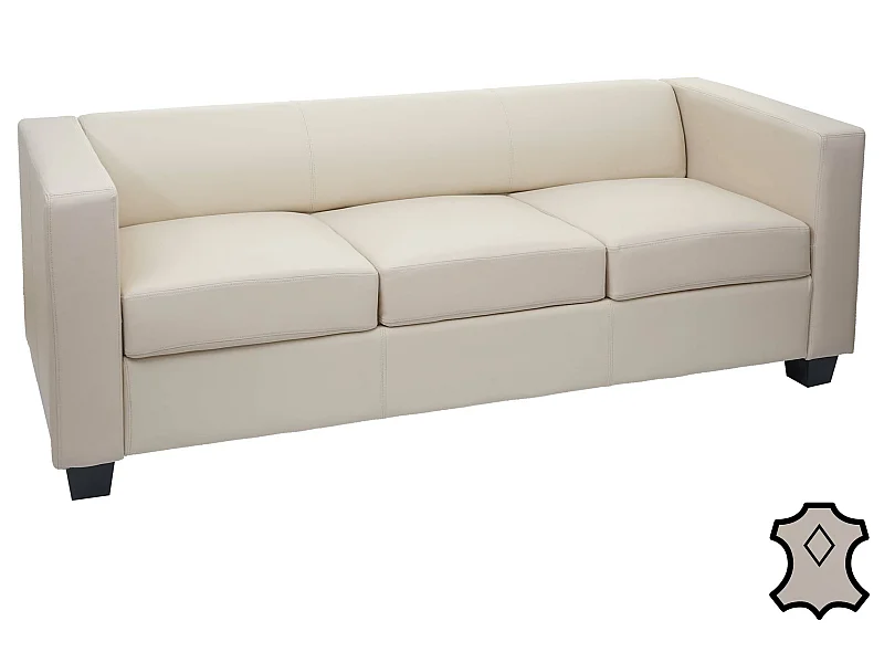 Divano sofa 3 posti lounge moderno elegante serie Lille M65 75x191x70cm pelle avorio