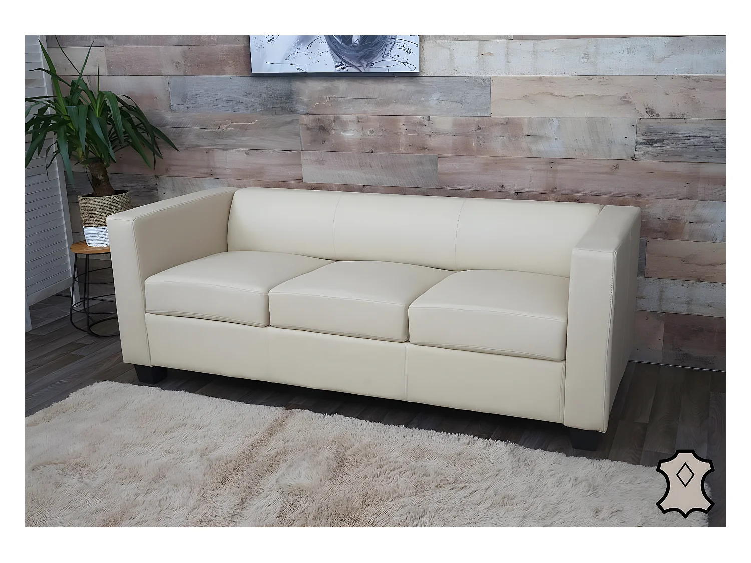 3er Sofa Lille, Leder, creme