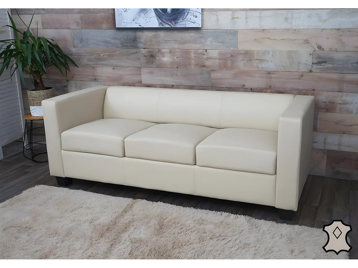 3-zitsbank Lille,  leder, crème