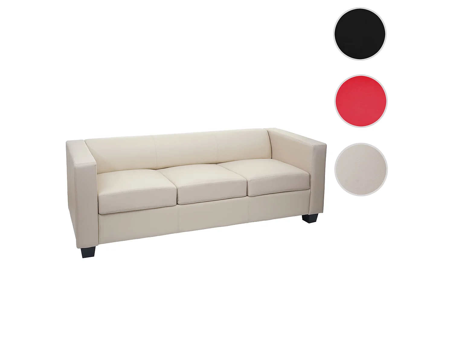 3-zitsbank Lille,  leder, crème