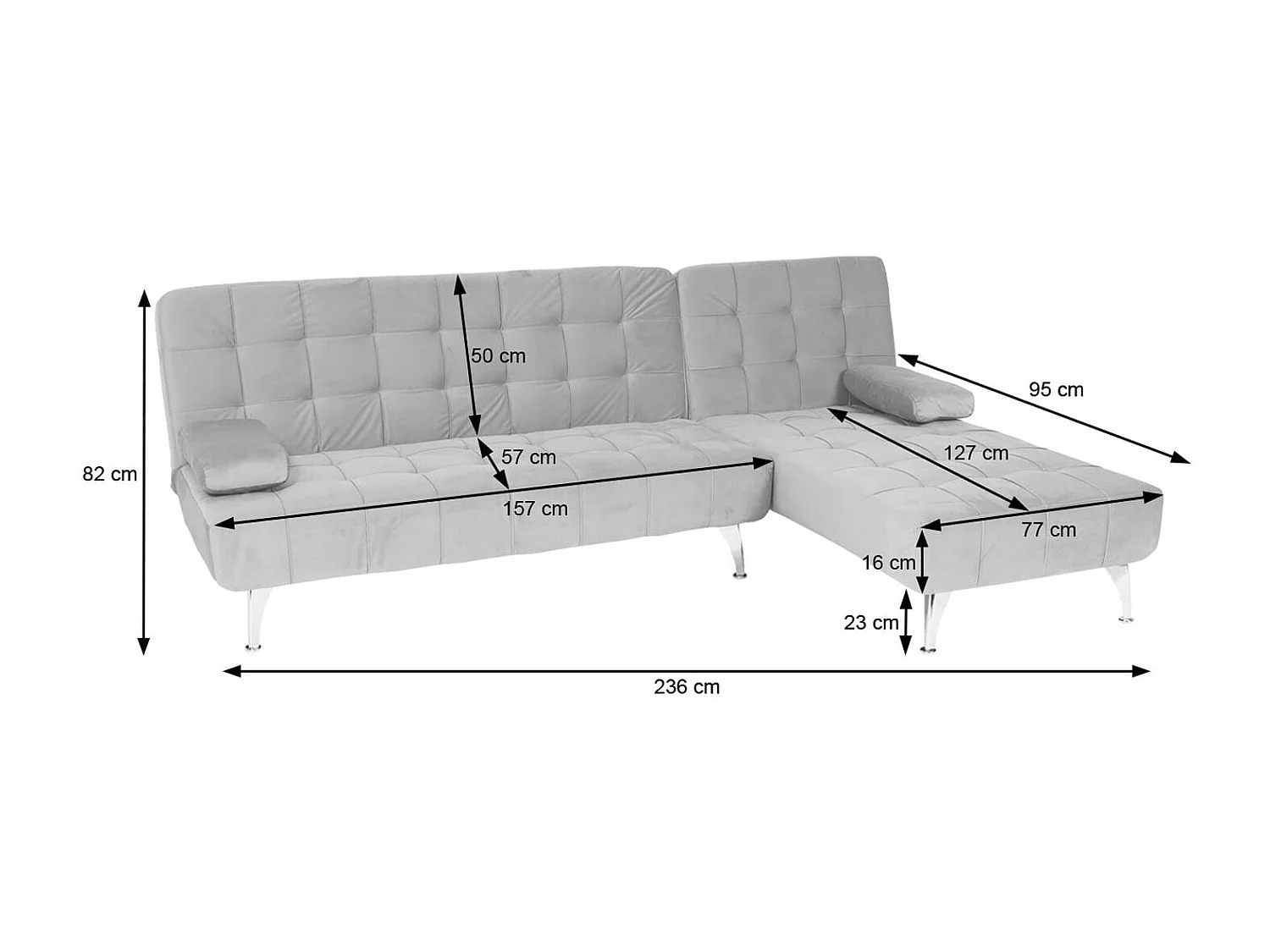 Rozkładana sofa MCW-K22,  tkanina/materiał jasnoszary, czarny