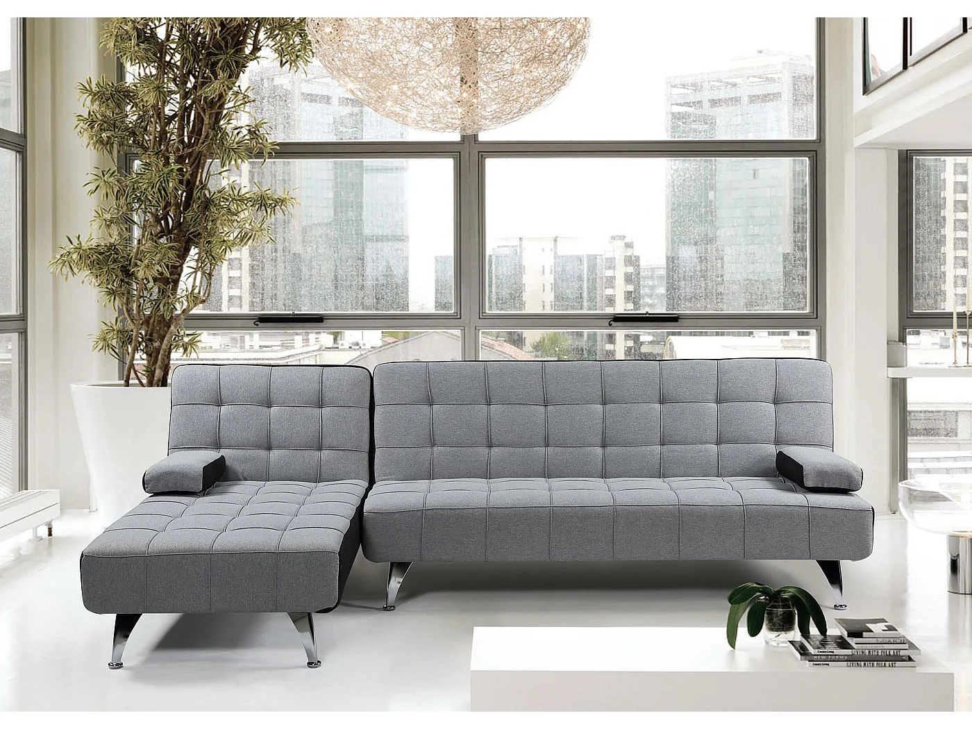 Rozkładana sofa MCW-K22,  tkanina/materiał jasnoszary, czarny