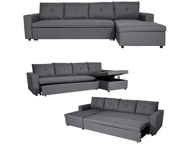 Ecksofa mit Bettkasten MCW-L16, Dunkelgrau