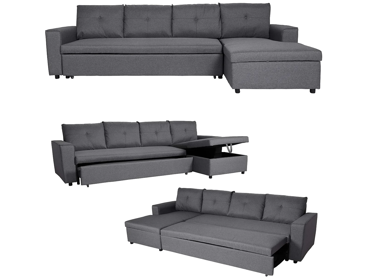 Ecksofa mit Bettkasten MCW-L16, Dunkelgrau