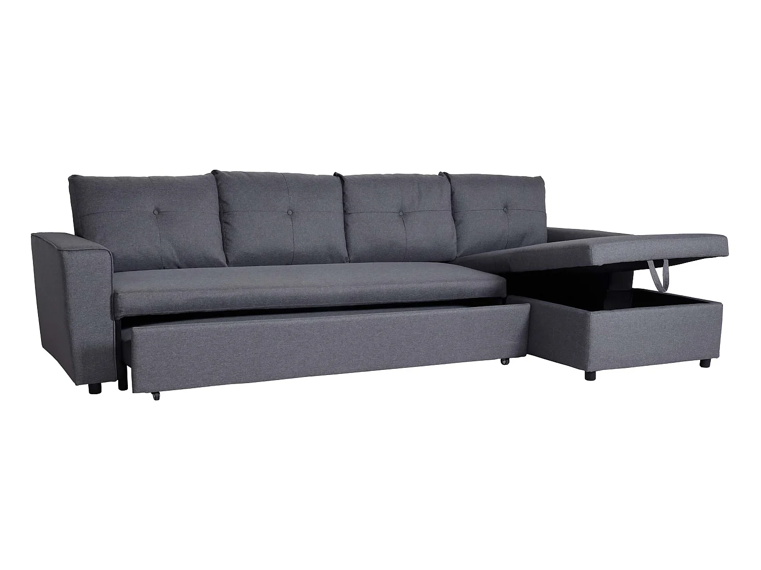 Ecksofa mit Bettkasten MCW-L16, Dunkelgrau