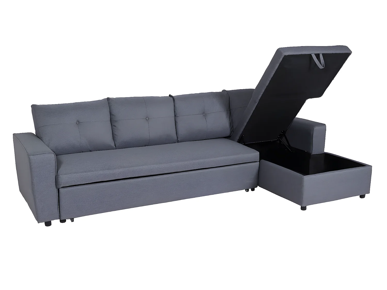 Ecksofa mit Bettkasten MCW-L16, Dunkelgrau
