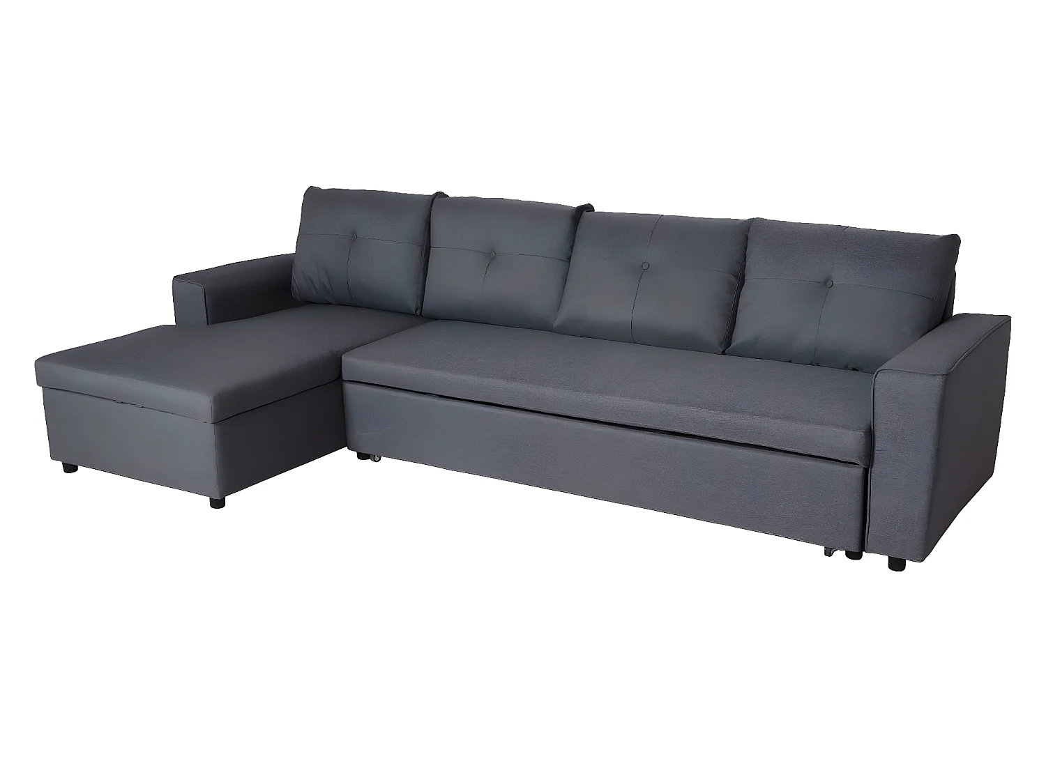 Ecksofa mit Bettkasten MCW-L16, Dunkelgrau