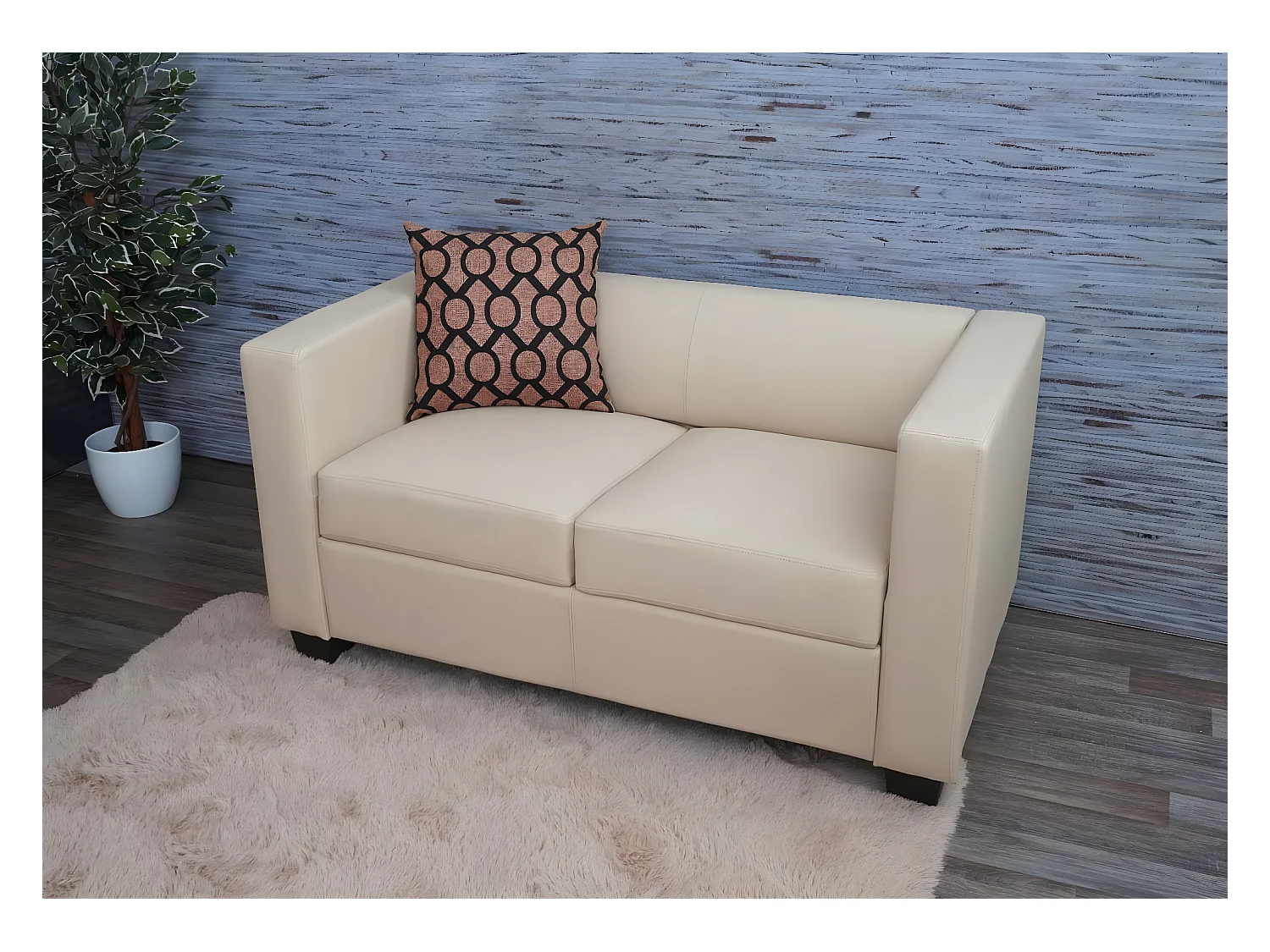 2er Sofa Lille, Kunstleder, creme