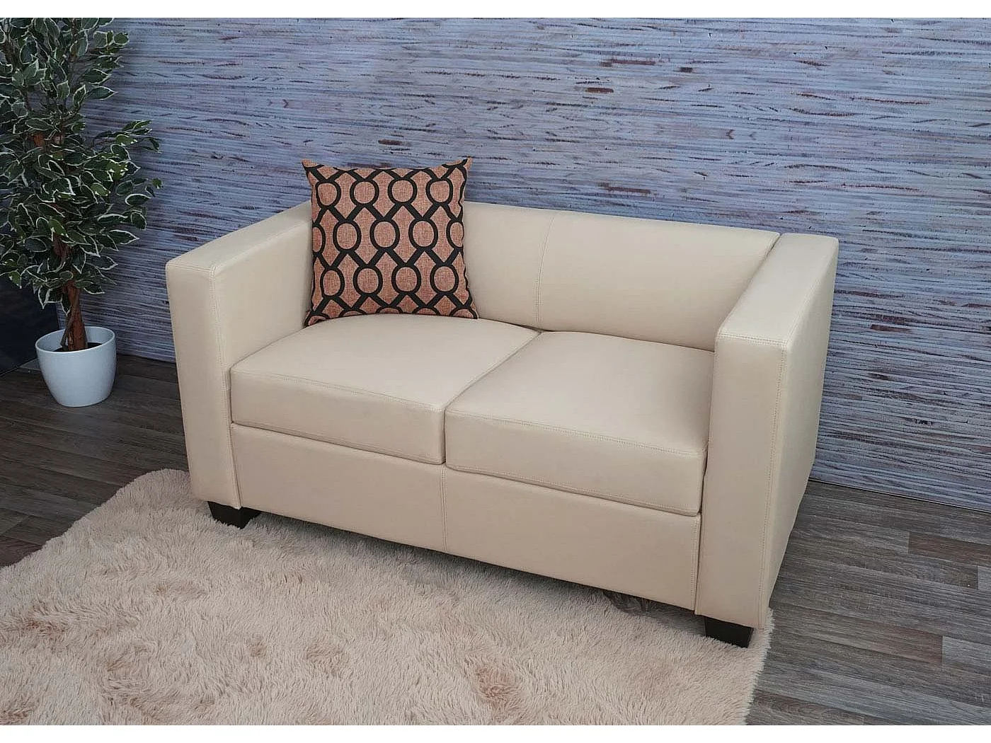 2er Sofa Lille, Kunstleder, creme