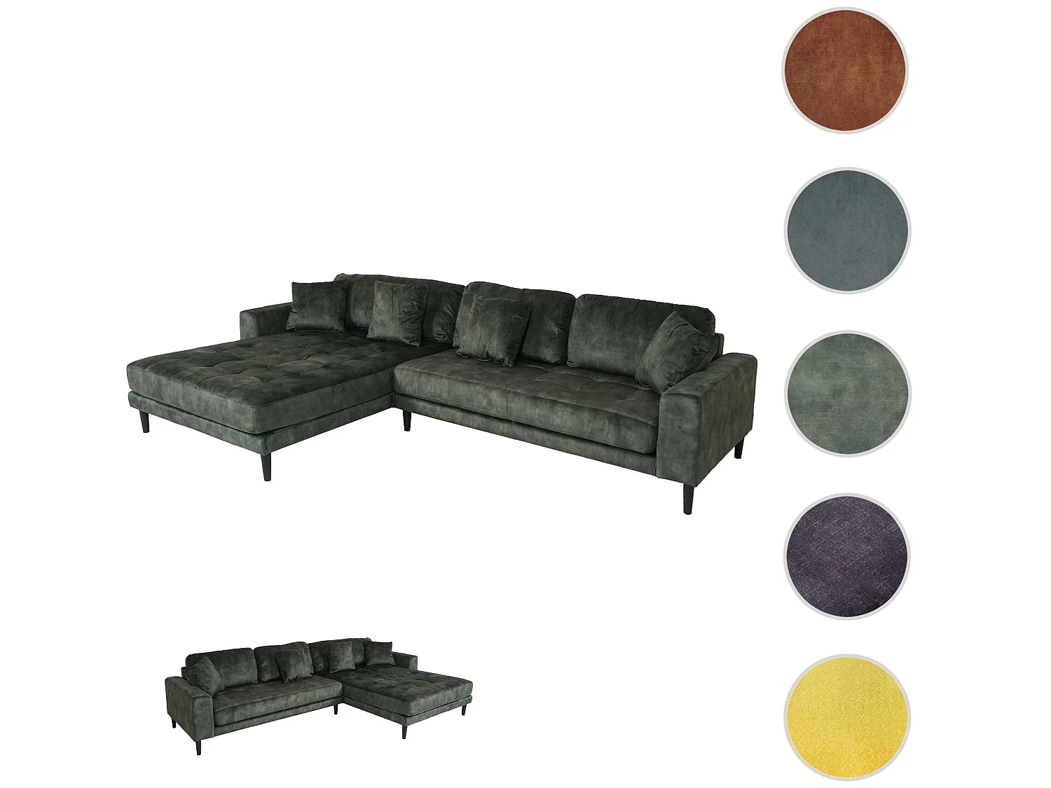 Hoekbank MCW-J54,  fluweel olijfgroen