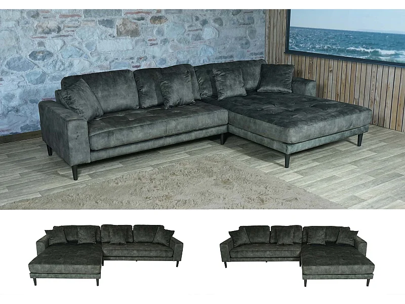 Ecksofa MCW-J54, Samt olivgrün