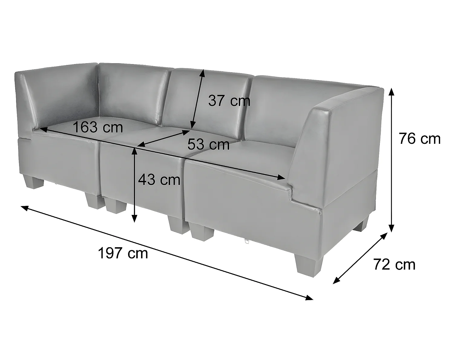 Modułowa sofa 3-osobowa Moncalieri,  czarny, wysokie podłokietniki