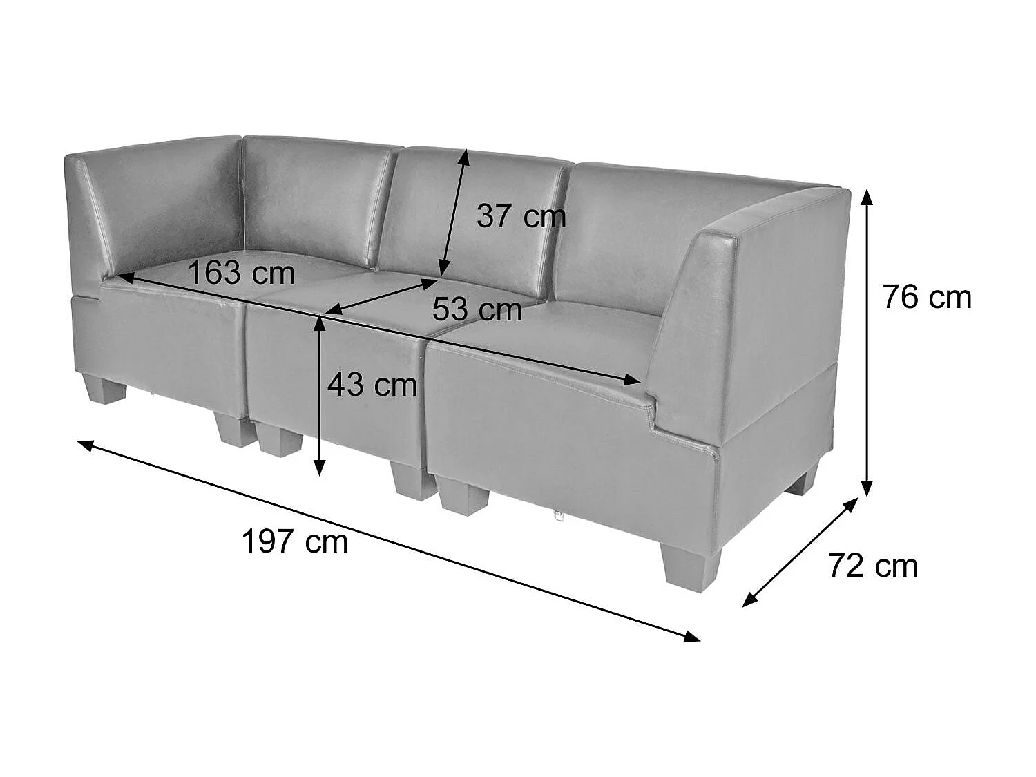 Modułowa sofa 3-osobowa Moncalieri,  czarna, wysokie podłokietniki