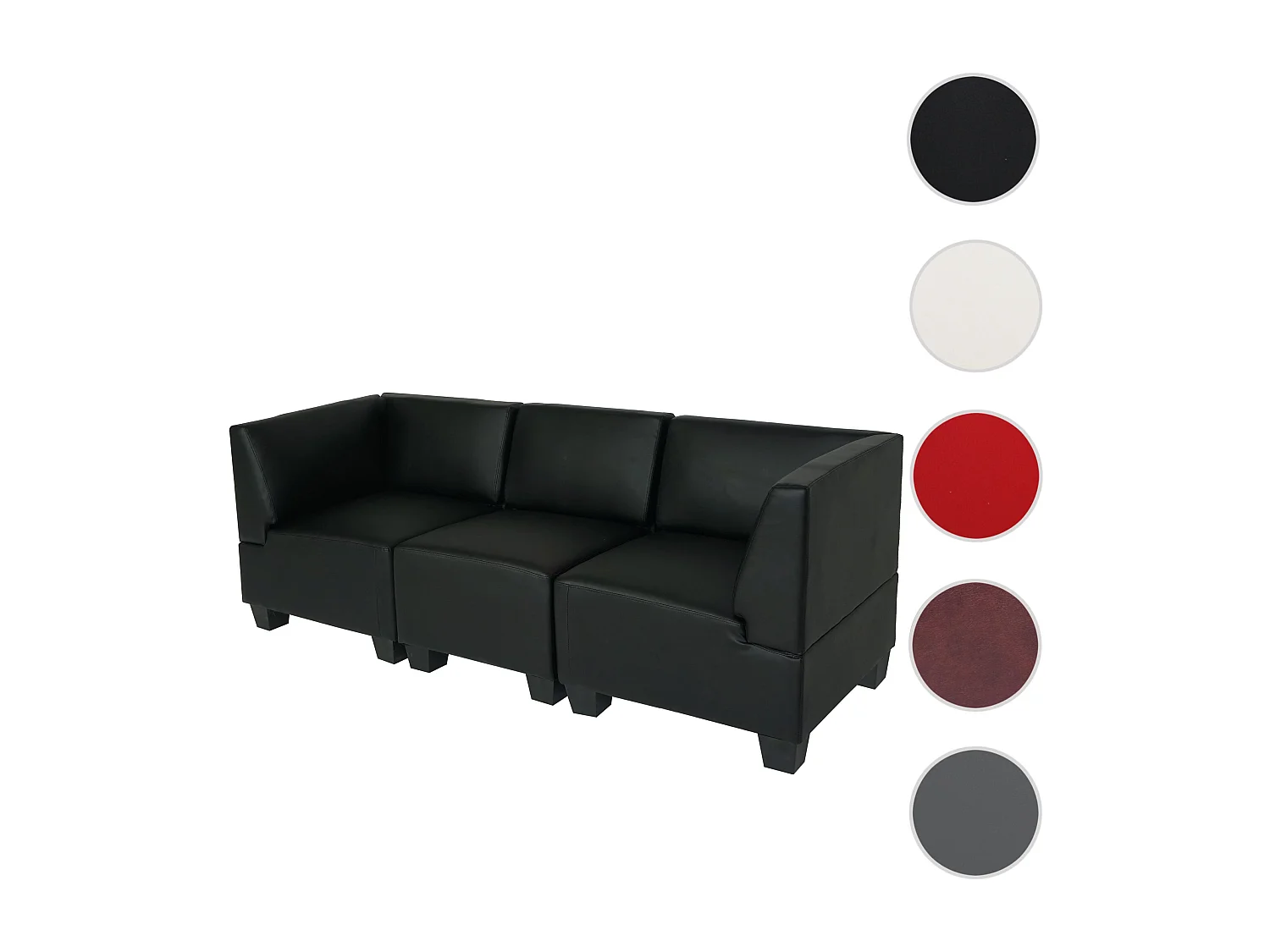 Modułowa sofa 3-osobowa Moncalieri,  czarna, wysokie podłokietniki