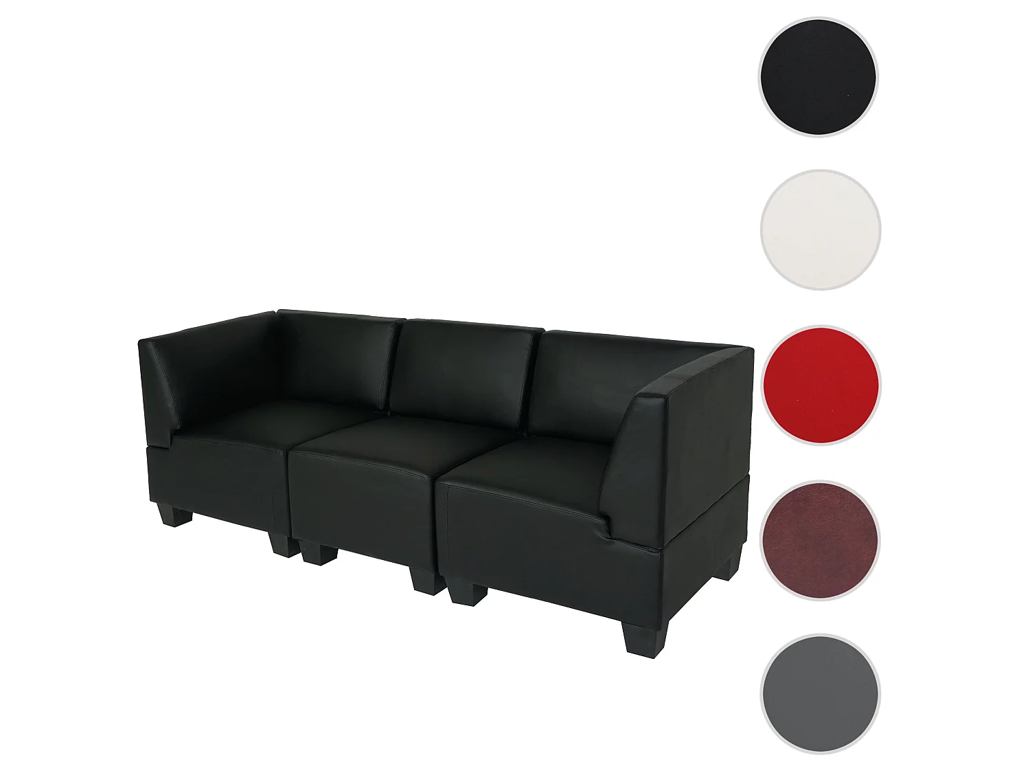 Modułowa sofa 3-osobowa Moncalieri,  czarna, wysokie podłokietniki