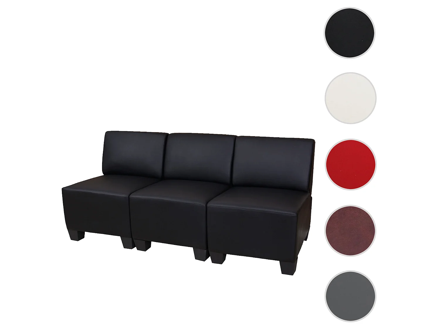 Canapé 3 places Moncalieri,  noir, sans accoudoirs