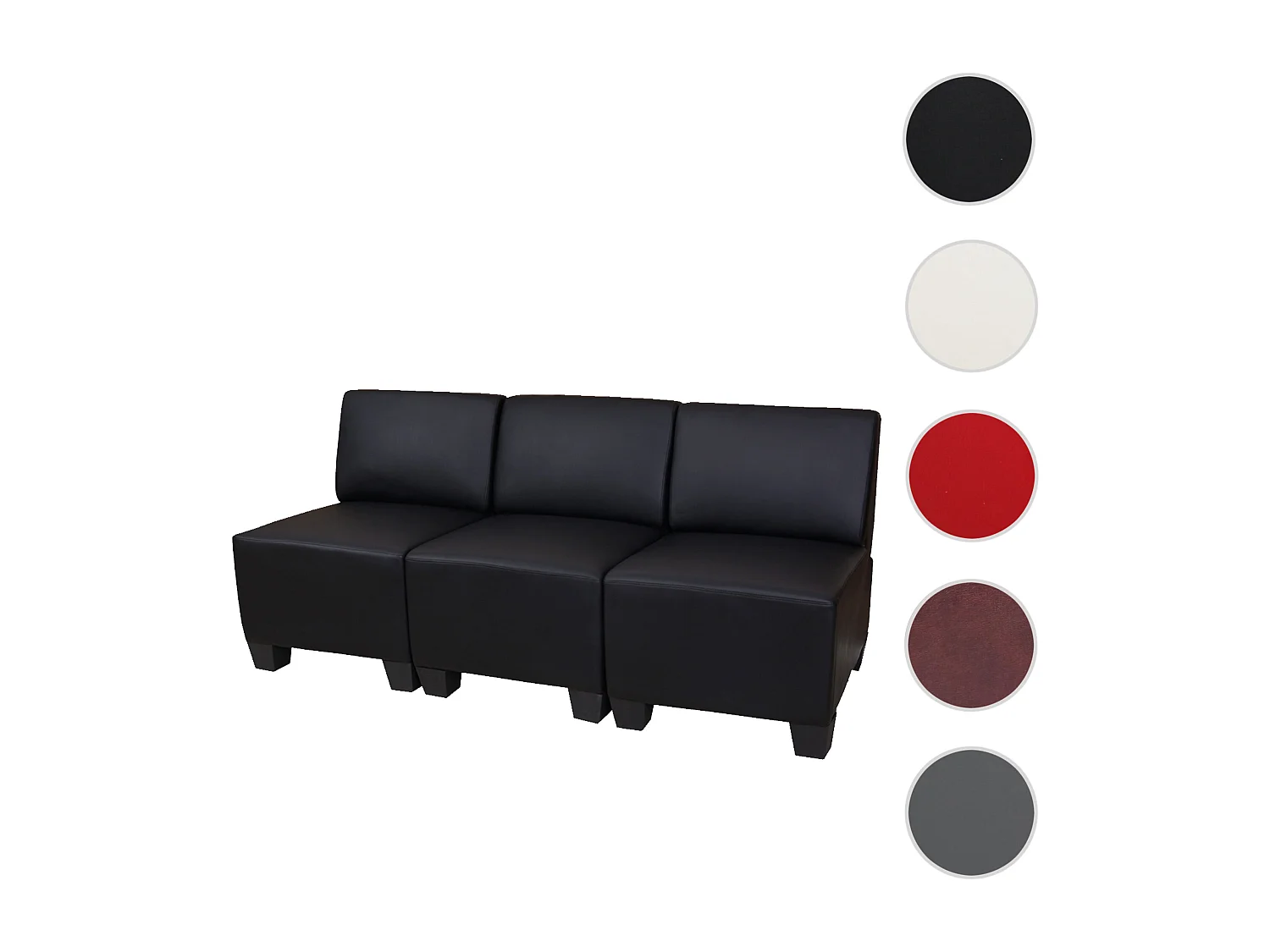 3-zits Moncalieri,  zwart, zonder armleuningen