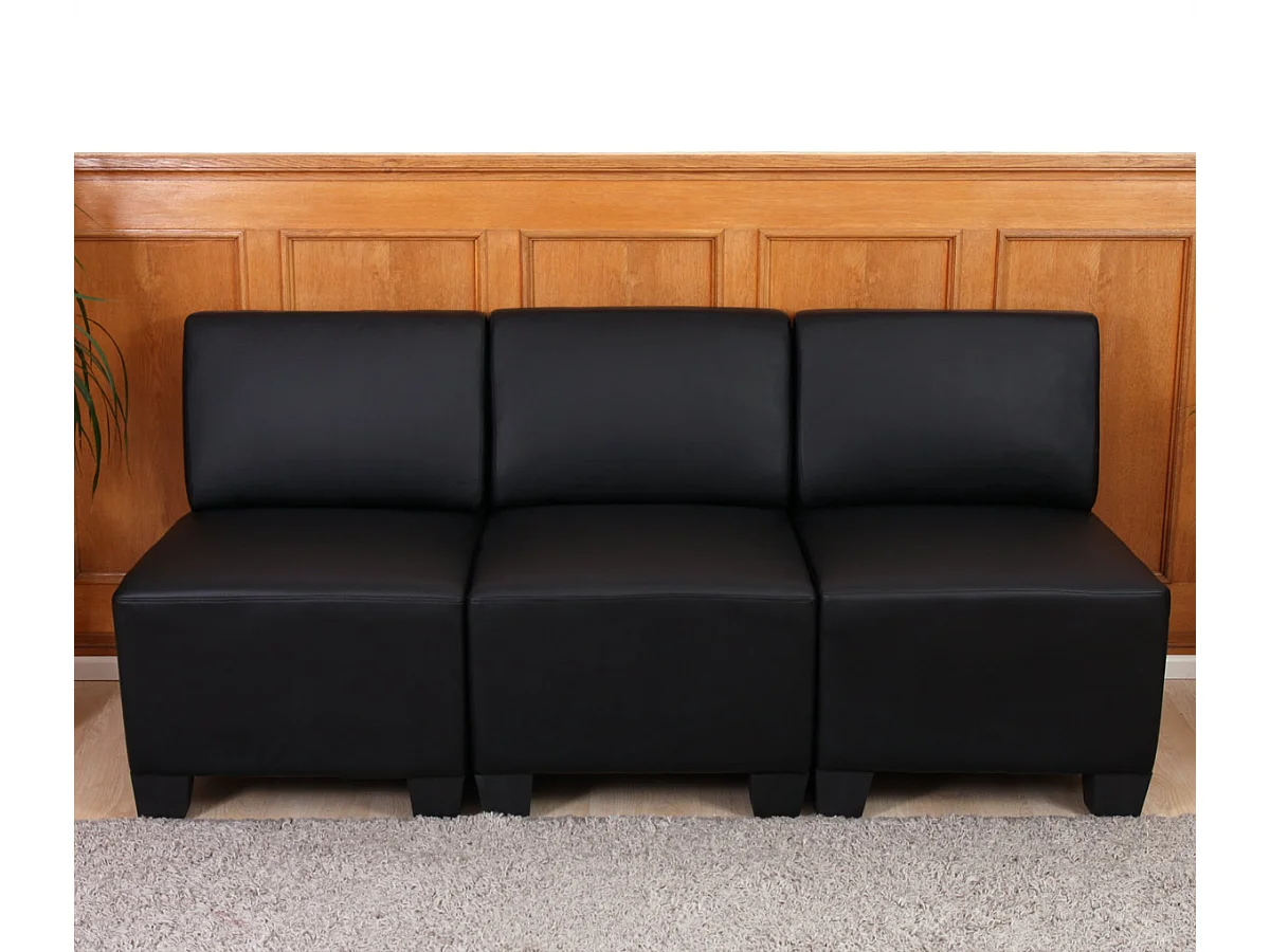 Canapé 3 places Moncalieri,  noir, sans accoudoirs