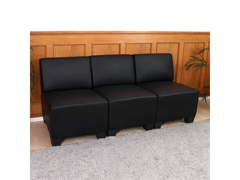 Canapé 3 places Moncalieri,  noir, sans accoudoirs