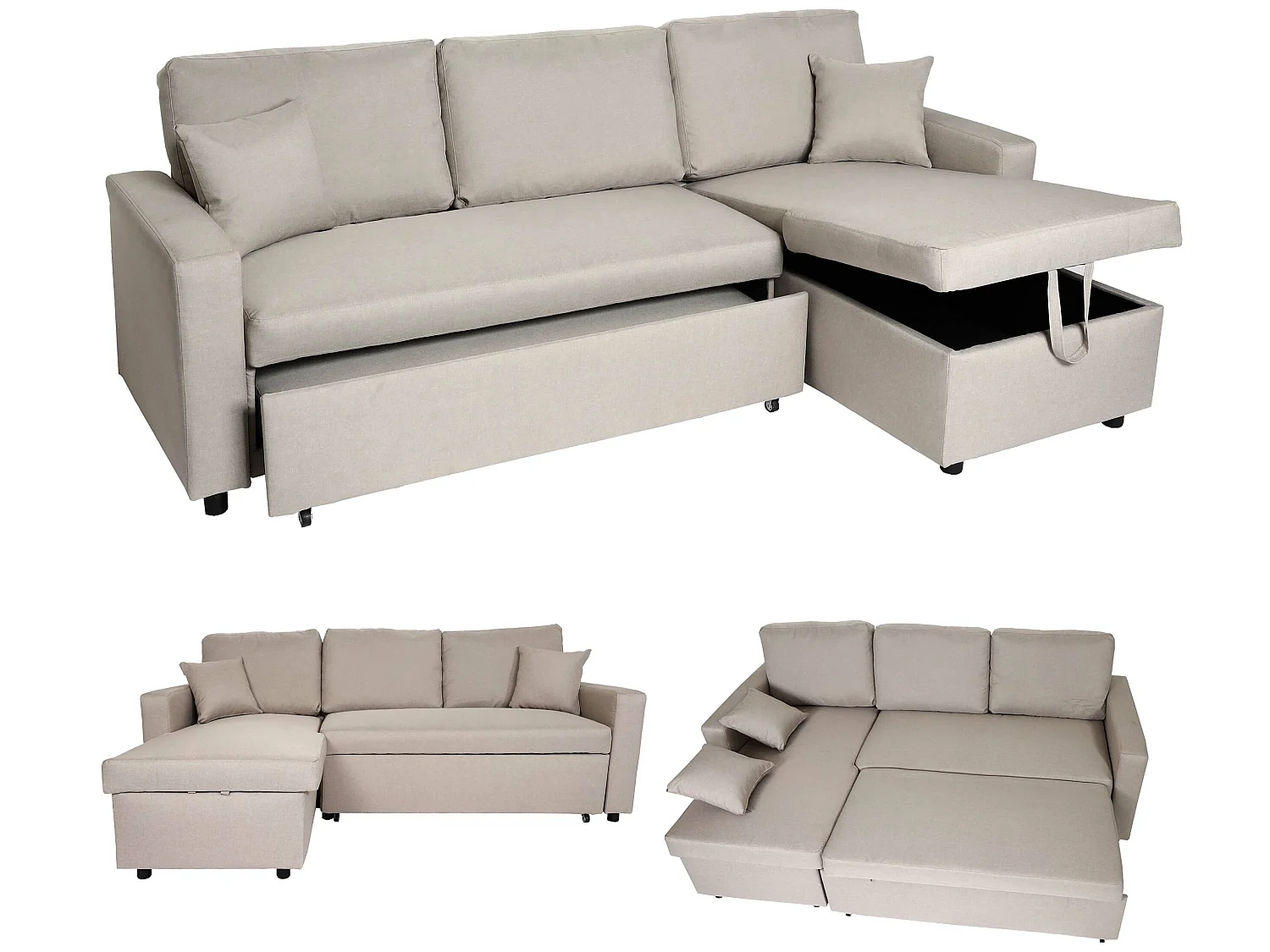 Ecksofa mit Bettkasten MCW-L17, Beige