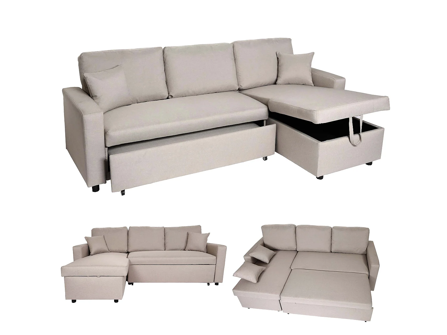 Hoekbank met bedbak MCW-L17,  beige