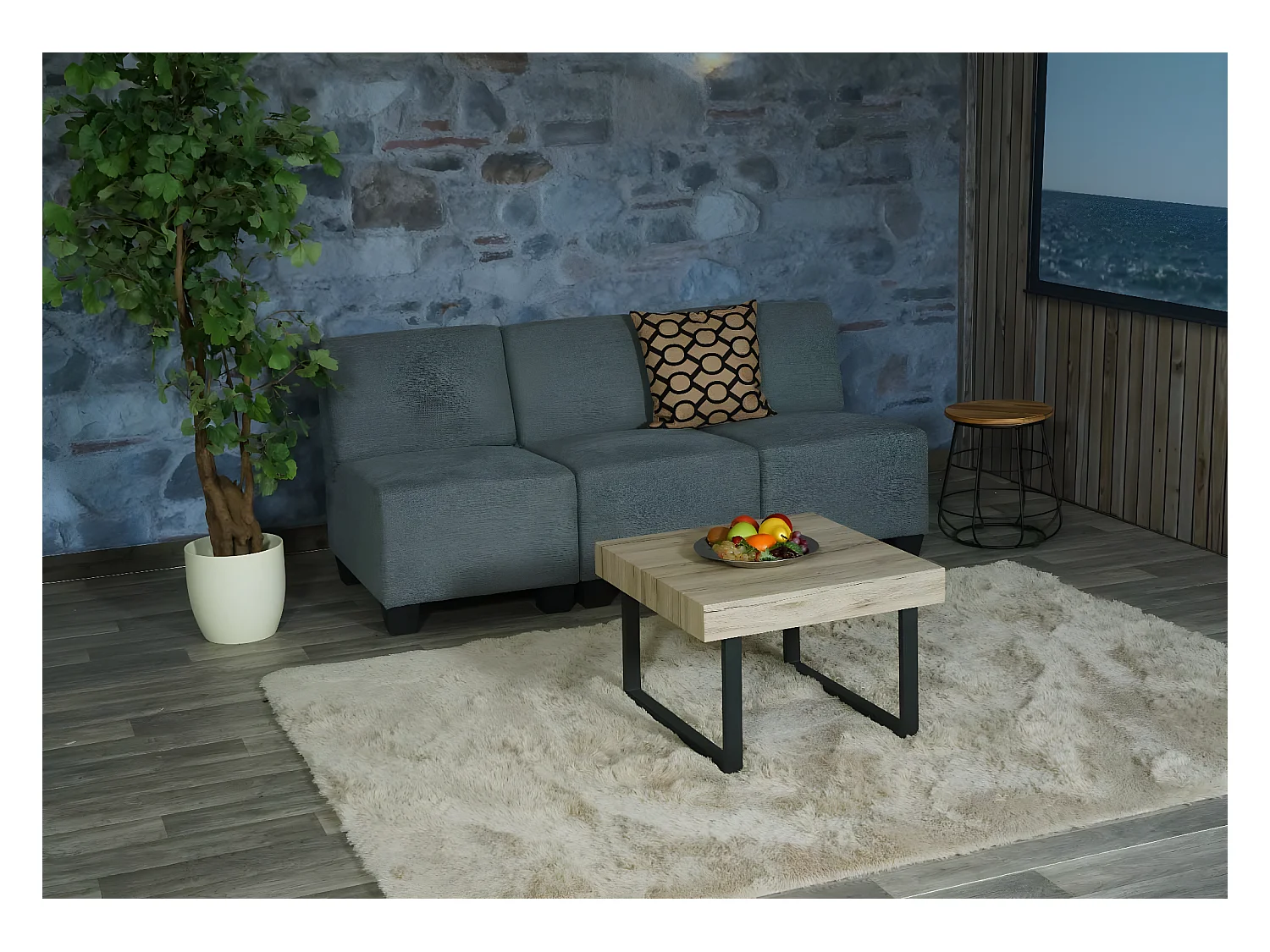 Modular Canapé 3 places Moncalieri,  gris, sans accoudoirs