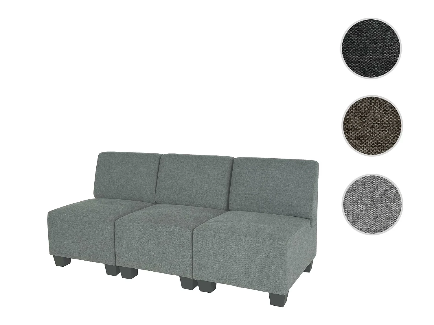 Modular Canapé 3 places Moncalieri,  gris, sans accoudoirs