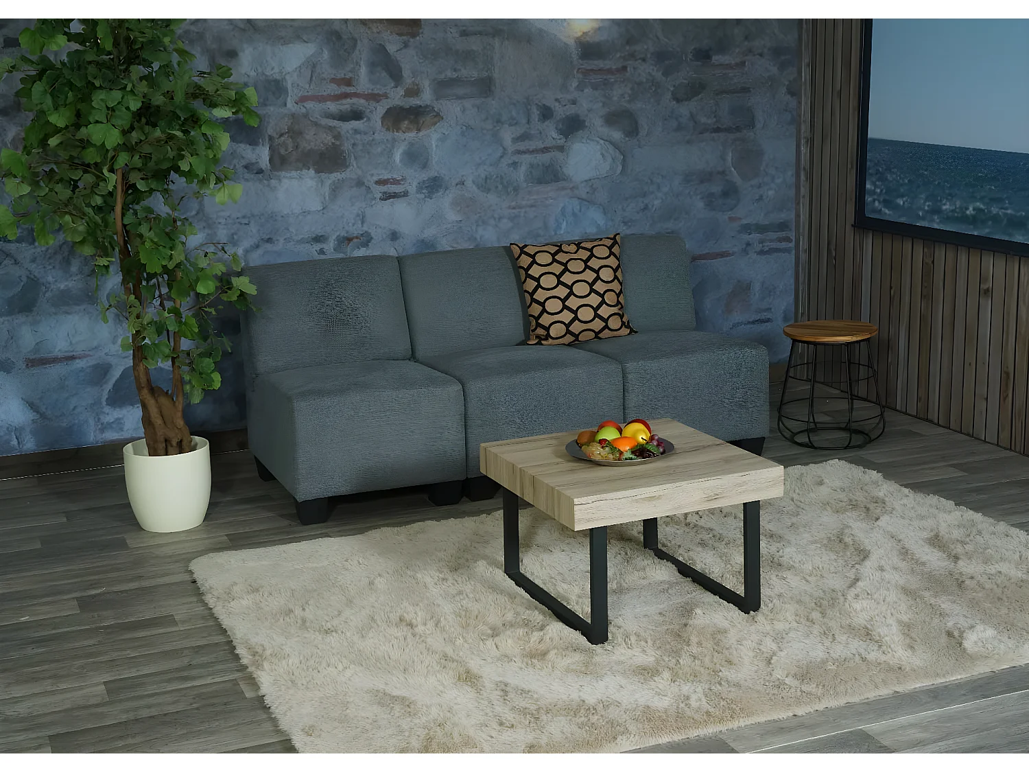 Modular Canapé 3 places Moncalieri,  gris, sans accoudoirs