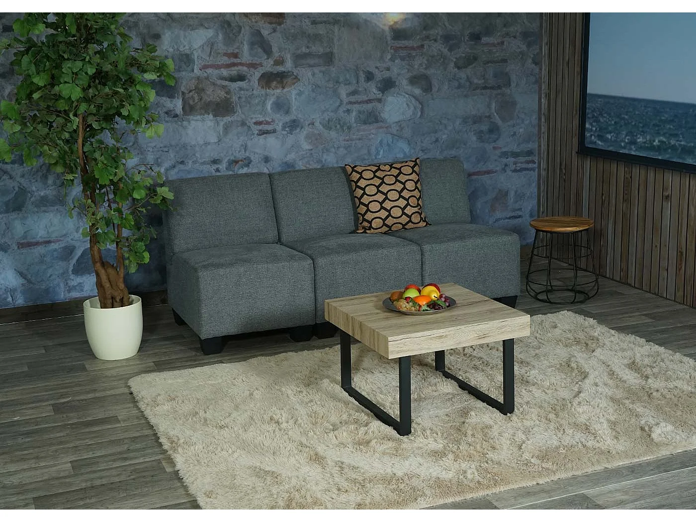 Modulaire 3-zitsbank Moncalieri,  grijs, zonder armleuningen