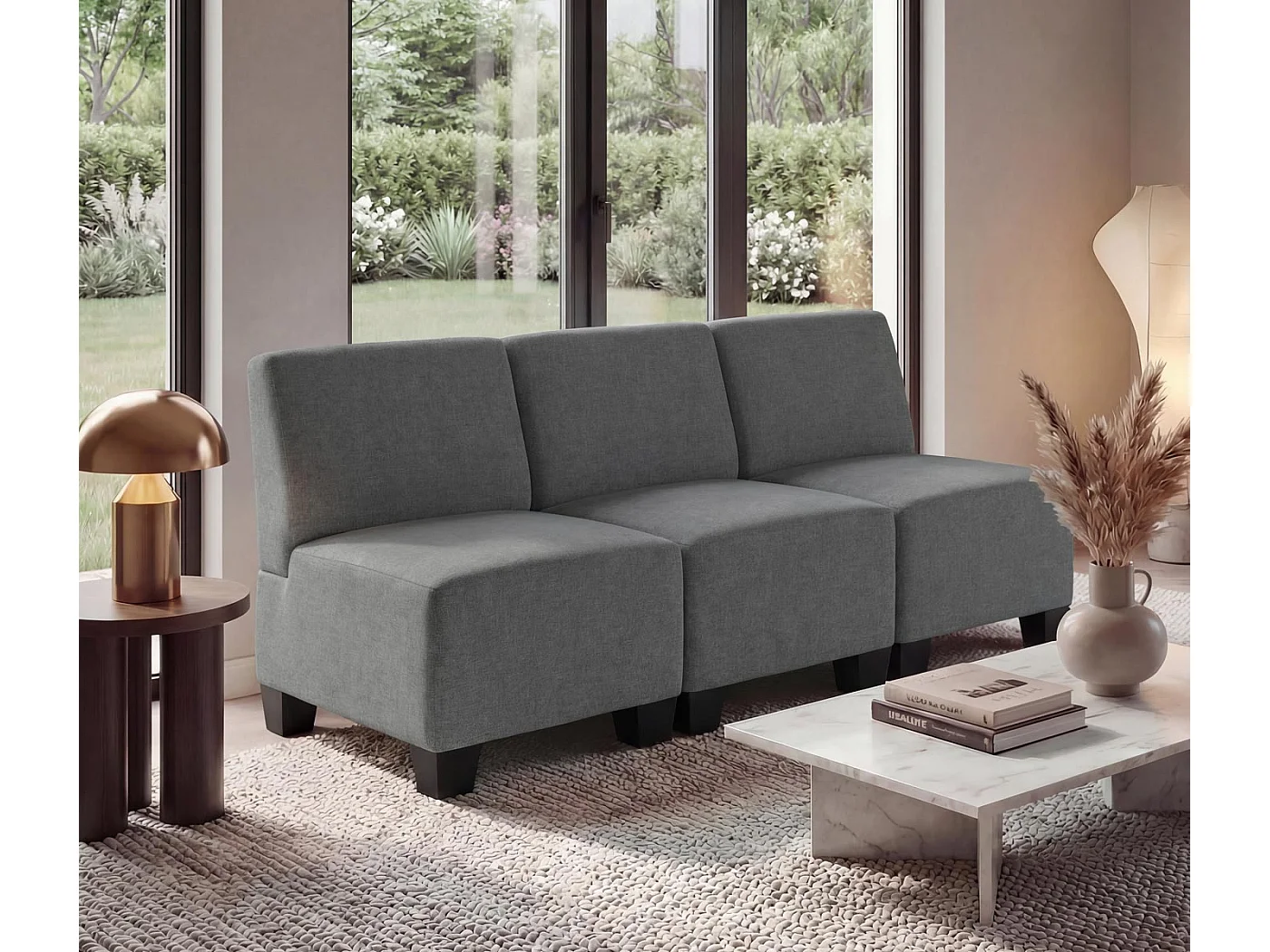 Modulaire 3-zitsbank Moncalieri,  grijs, zonder armleuningen