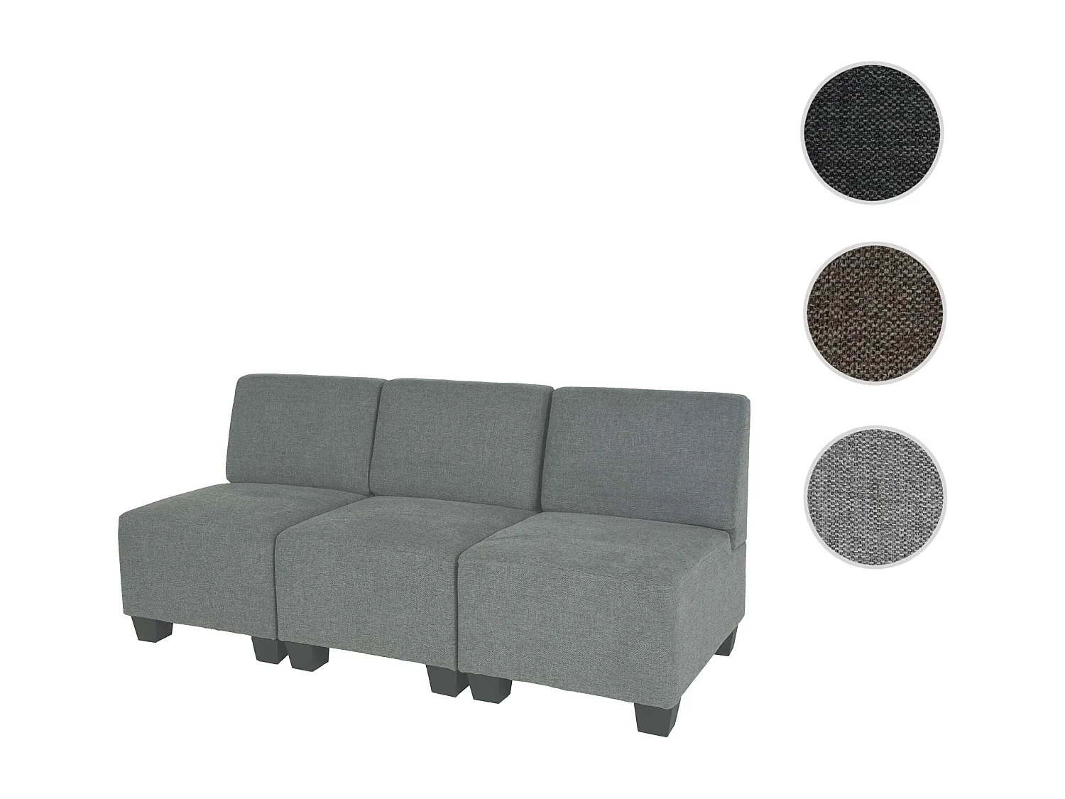 Modulaire 3-zitsbank Moncalieri,  grijs, zonder armleuningen