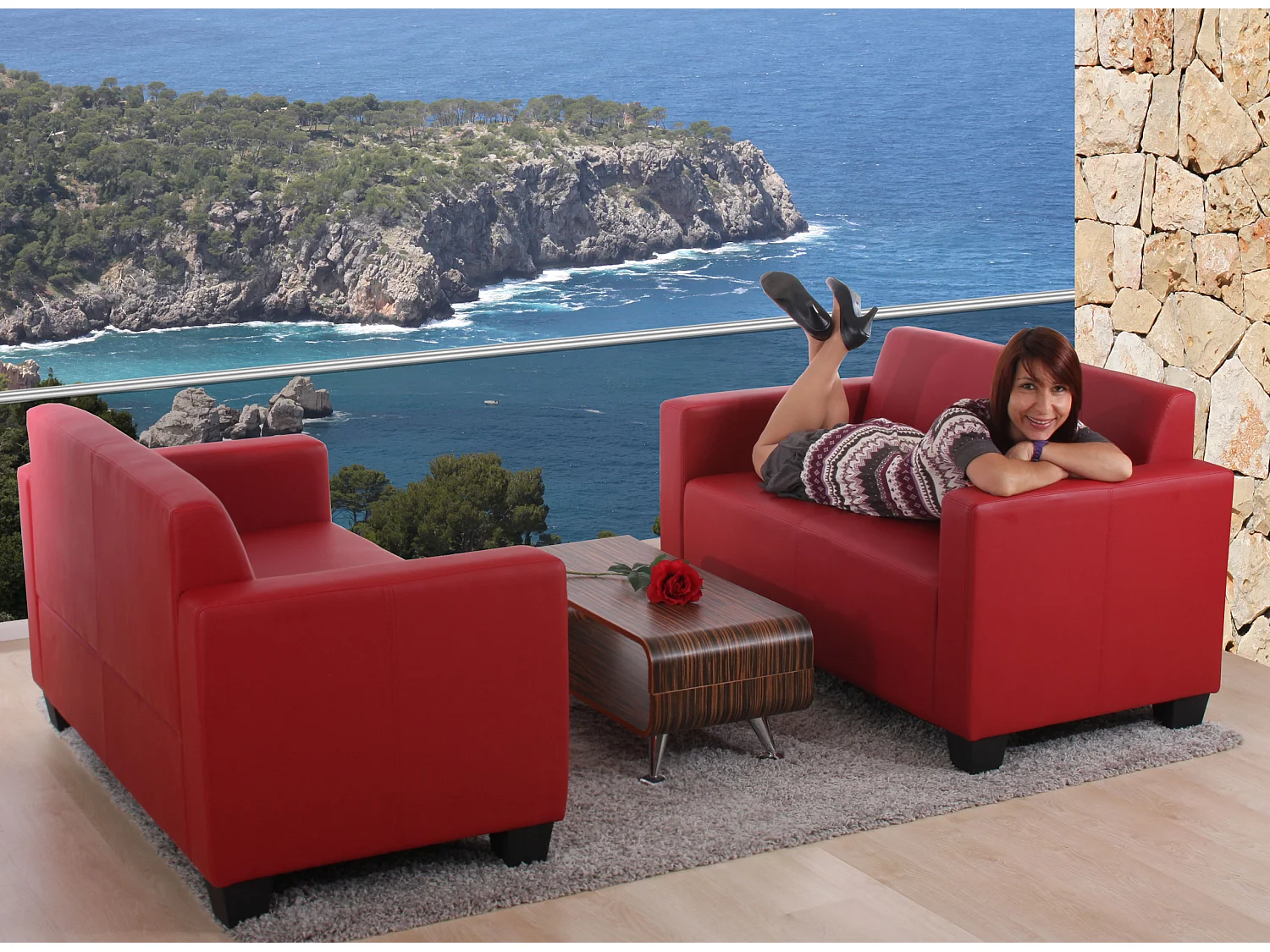 Moncalieri bankstel (set van 2),  rood