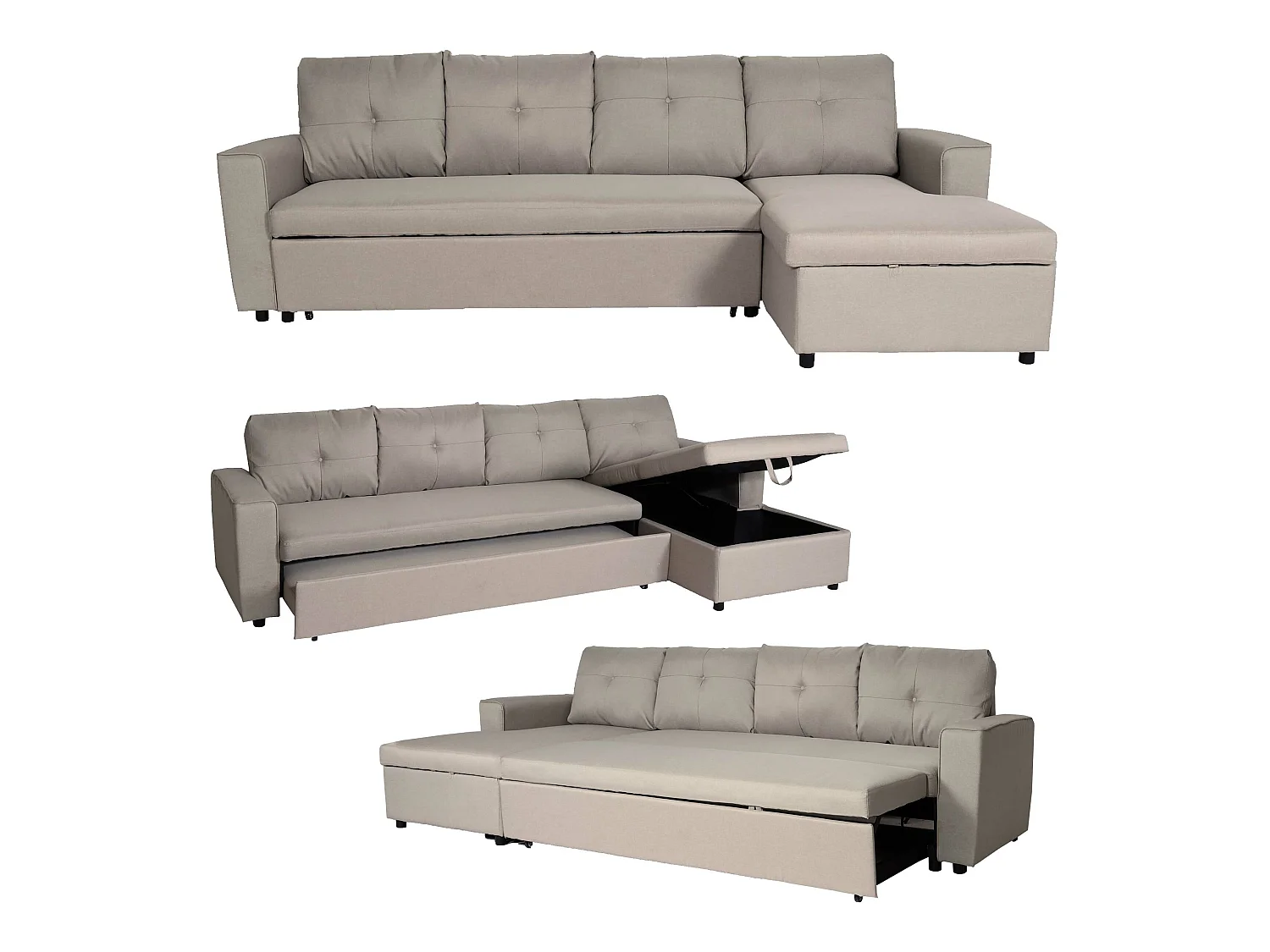 Ecksofa mit Bettkasten MCW-L16, Beige