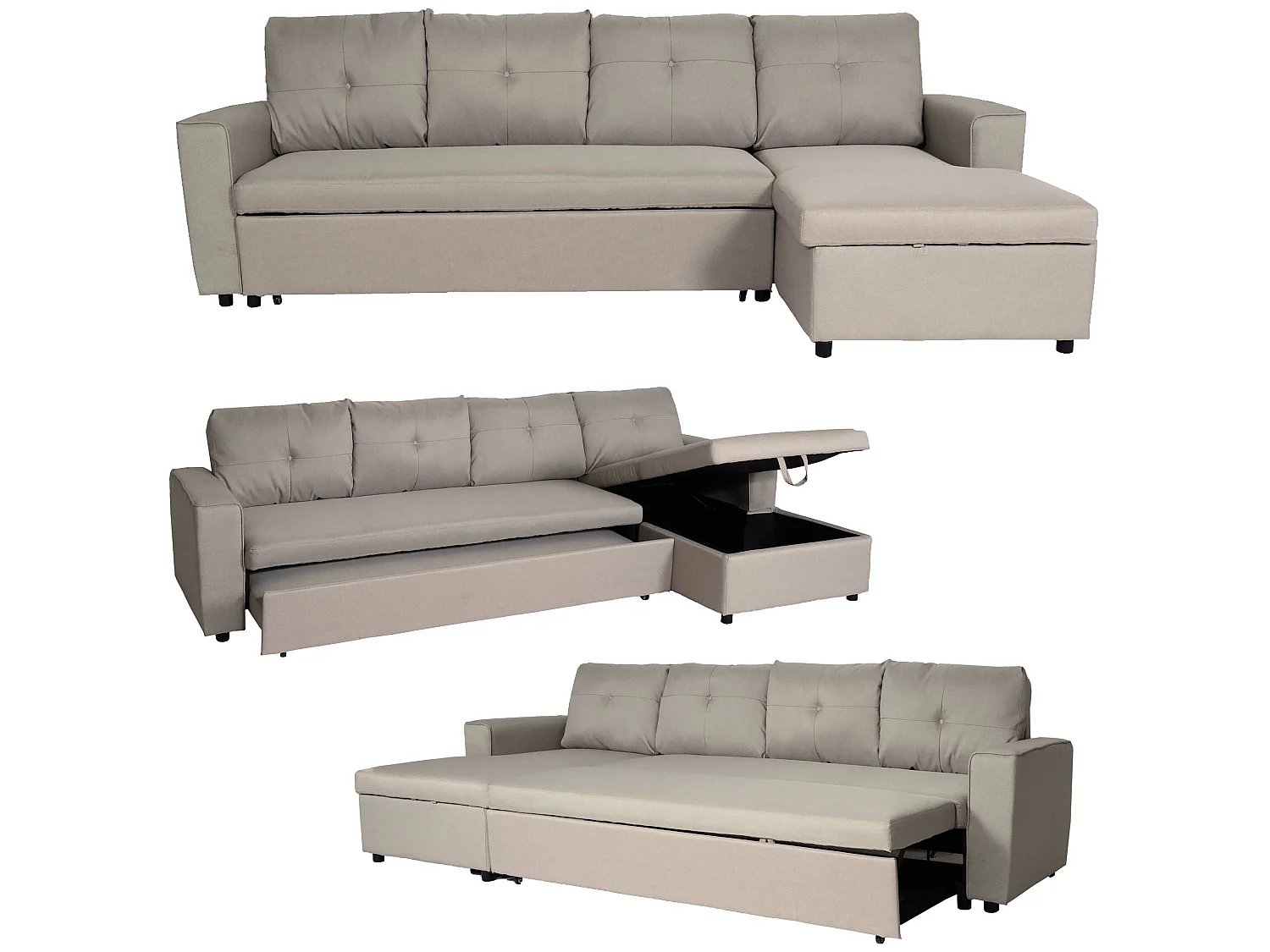 Ecksofa mit Bettkasten MCW-L16, Beige