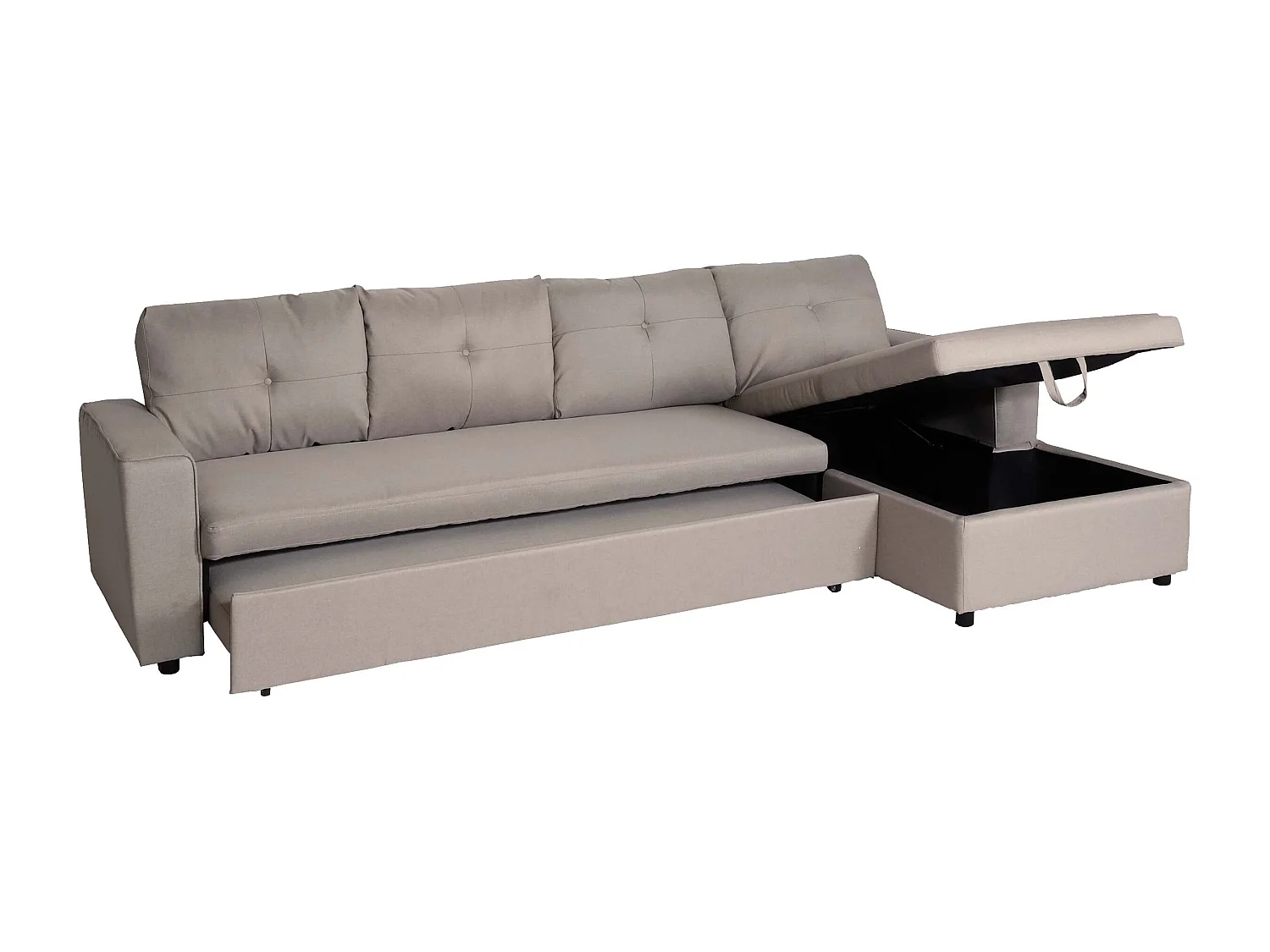 Divano letto angolare con penisola sofà reclinabile MCW-L16 molle nosag tessuto beige