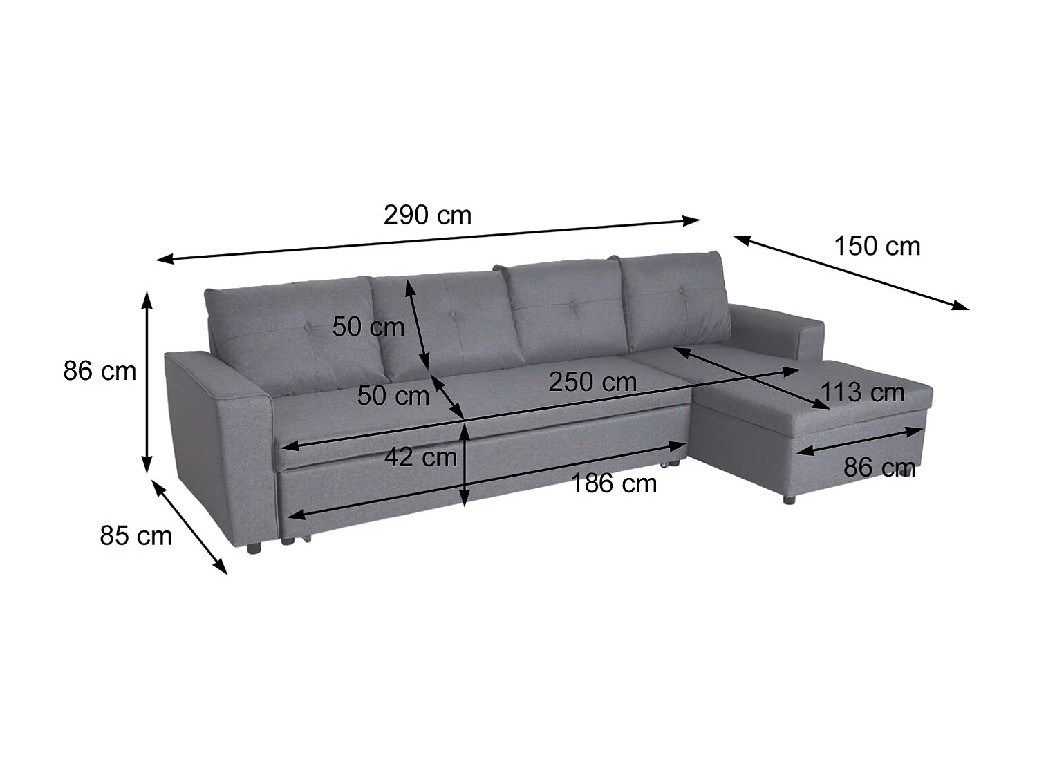 Divano letto angolare con penisola sofà reclinabile MCW-L16 molle nosag tessuto beige