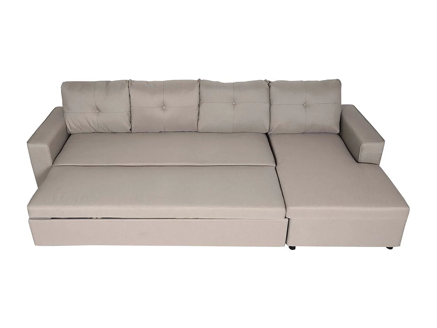 Divano letto angolare con penisola sofà reclinabile MCW-L16 molle nosag tessuto beige